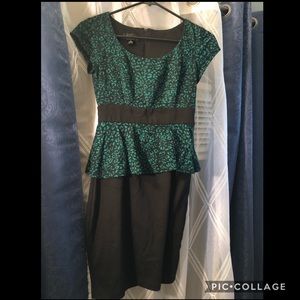 Green leopard peplum dress